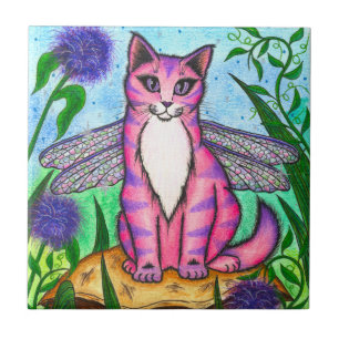 Dragonfly Fairy Cat Fantasy Art Tile Tegeltje