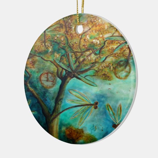 Dragonfly Flirtation Keramisch Ornament (Links)