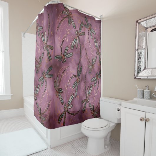 Dragonfly Flit Dusky Roos Douchegordijn (In situ)