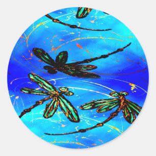 Dragonfly Flit Electric Blue Ronde Sticker