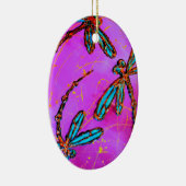 Dragonfly Flit Electric Roze Keramisch Ornament (Rechts)