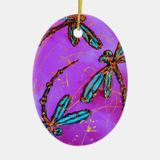 Dragonfly Flit Electric Roze Keramisch Ornament (Voorkant)