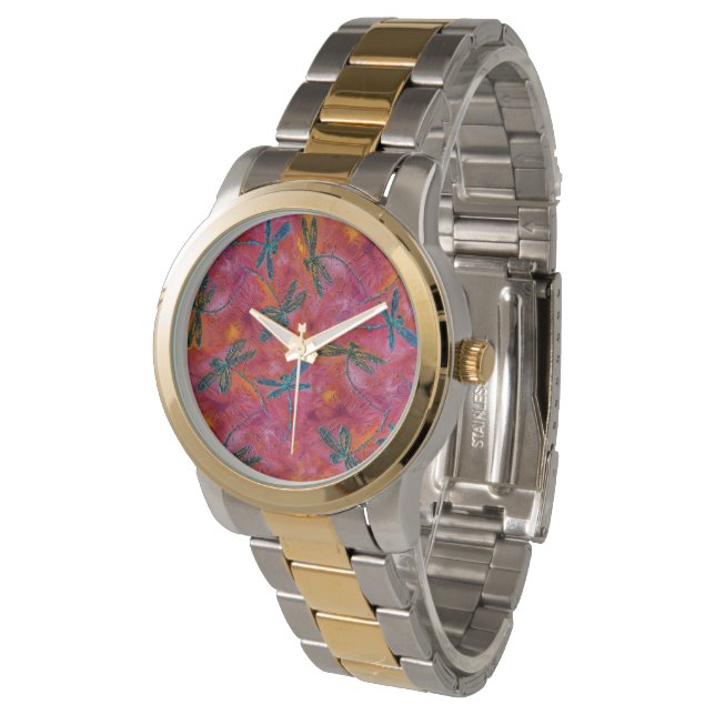 Dragonfly Flit Magenta Horloge (Gekanteld)