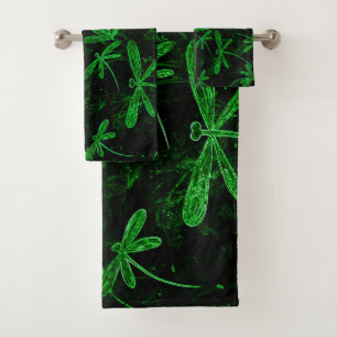 Dragonfly Flit Neon Green Bath Towel Set Bad Handdoek