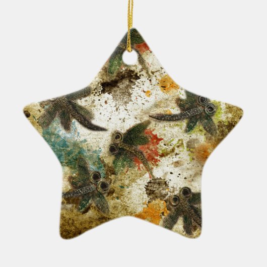 Dragonfly Flit Rustic Splash Keramisch Ornament (Voorkant)