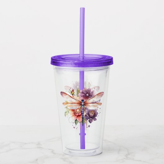 Dragonfly Floral Acryl Drinkbeker (Voorkant)