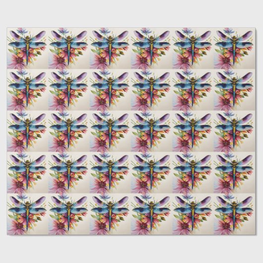 Dragonfly Floral Multicolor Art Cadeaupapier (Vlak)