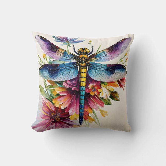 Dragonfly Floral Multicolor Art Kussen (Voorkant)