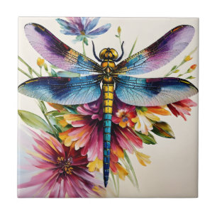 Dragonfly Floral Multicolor Art Tegeltje