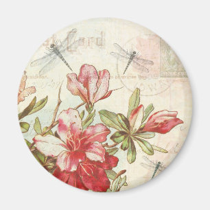 Dragonfly  Floral Red Flowers Azaleas Magneet
