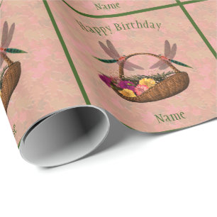 Dragonfly Flower Basket Art, gepersonaliseerd op z Cadeaupapier