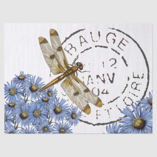 Dragonfly Flower French Postmark Decoupage Tissuepapier (Voorkant)