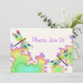 Dragonfly Fractal Wedding Invitation Kaart (Staand voorkant)