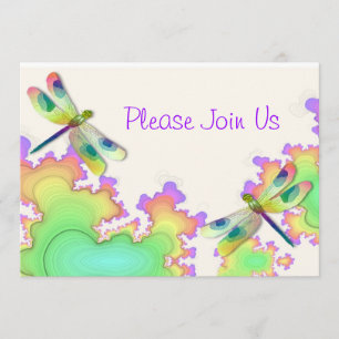 Dragonfly Fractal Wedding Invitation Kaart