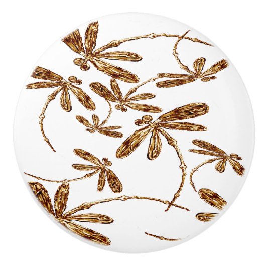 Dragonfly Frenzy Gold Ceramic Pull Keramische Knop (Voorkant)