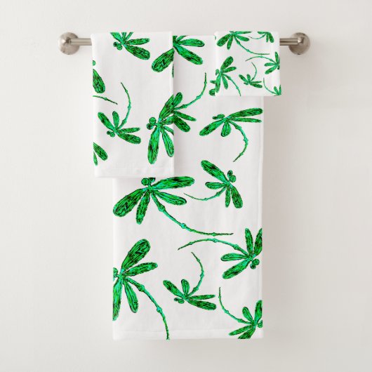 Dragonfly Frenzy Green Bad Handdoek (Insitu)