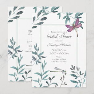 Dragonfly Garden Greenery op White Vrijgezellenfee Kaart