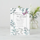 Dragonfly Garden Greenery op White Wedding Save The Date (Staand voorkant)