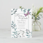 Dragonfly Garden Greenery op White Wedding Save The Date (Staand voorkant)