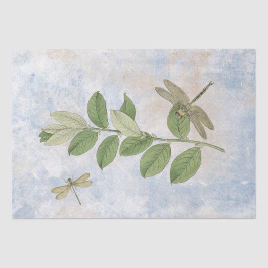 Dragonfly Green Leaves Blue Decoupage  Tissuepapier (Voorkant)