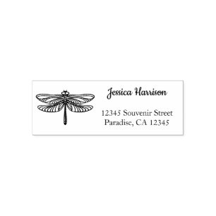 Dragonfly Hand Drawing Address Return Zelfinktende Stempel
