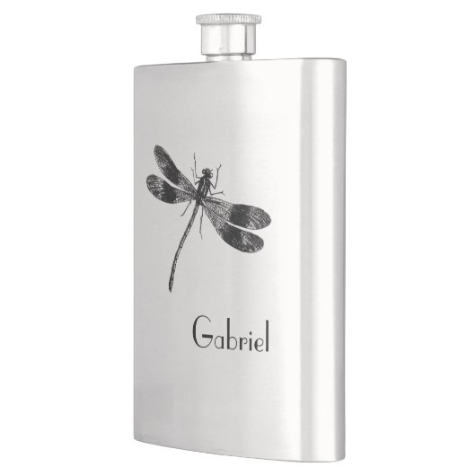  dragonfly-illustratie met monogram heupfles (Links)