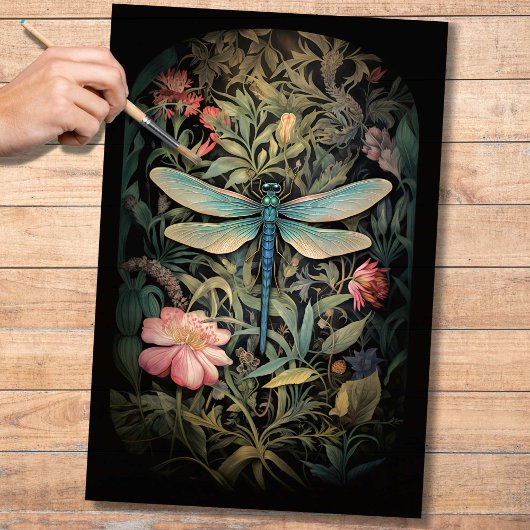 Dragonfly in Bloemen 3 Decoupage Papier
