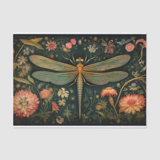 Dragonfly in Bloemen 6 Decoupage Papier (Voorkant)