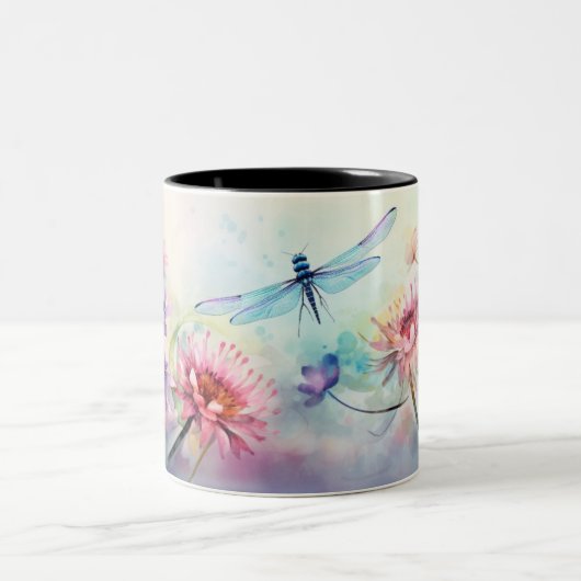 Dragonfly in bloemen tweekleurige koffiemok (Center)
