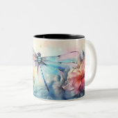 Dragonfly in bloemen tweekleurige koffiemok (Voorkant rechts)