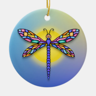 Dragonfly - in blues (rond) keramisch ornament