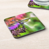 Dragonfly in groen en blauw realistische schilderi bier onderzetter (Linkerzijde)