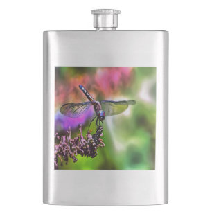 Dragonfly in groen en blauw realistische schilderi heupfles