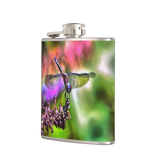 Dragonfly in groen en blauw realistische schilderi heupfles (Links)