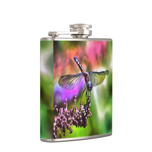 Dragonfly in groen en blauw realistische schilderi heupfles (Rechts)