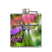 Dragonfly in groen en blauw realistische schilderi heupfles (Achterkant)