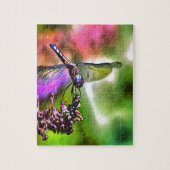 Dragonfly in groen en blauw realistische schilderi legpuzzel (Verticaal)