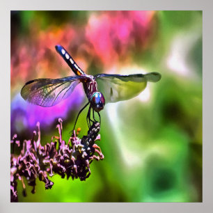 Dragonfly in groen en blauw realistische schilderi poster