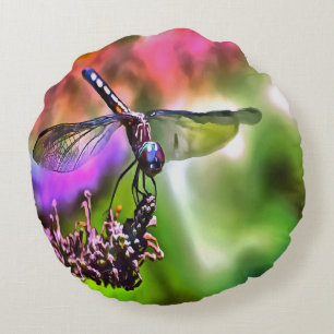 Dragonfly in groen en blauw realistische schilderi rond kussen