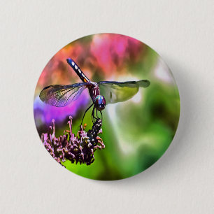Dragonfly in groen en blauw realistische schilderi ronde button 5,7 cm
