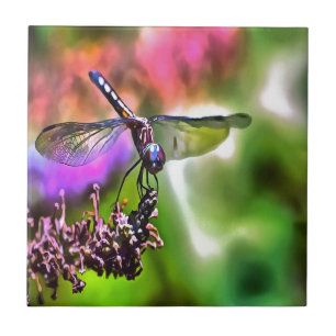Dragonfly in groen en blauw realistische schilderi tegeltje
