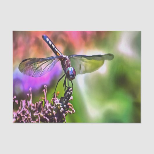 Dragonfly in groen en blauw realistische schilderi tissuepapier (Voorkant)