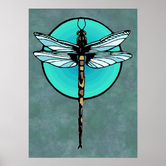 Dragonfly in Turquoise Circle Poster (Voorkant)