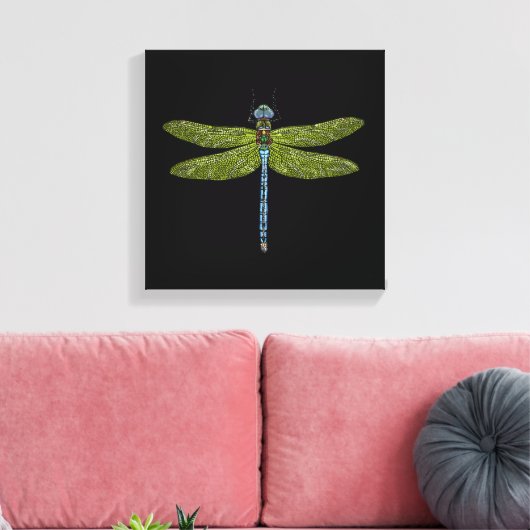 Dragonfly-insect sluit levendige kleuren canvas afdruk (Insitu (Woonkamer))