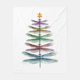 Dragonfly Kerstboom Vrolijke Kerstmis Watercolo Fleece Deken