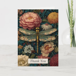 Dragonfly & Kleurrijke Bloemen Dank u kaart