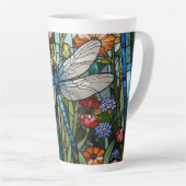 Dragonfly kunst bloemige botanische vlek glas Latte Mok (Rechterhoek)