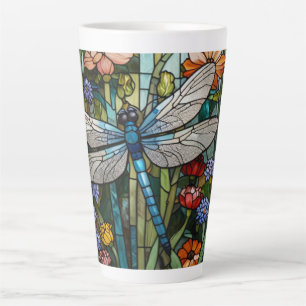  Dragonfly kunst bloemige botanische vlek glas Latte Mok