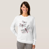 Dragonfly Ladies Long Manche Pink T-shirt (Devant entier)