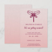 Dragonfly Logo in Burgundy on Gradient for Wedding Save The Date (Voorkant / Achterkant)